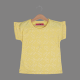 YELLOW WITH GOLDEN GUESS PRINTED T-SHIRT TOP FOR GIRLS