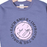 DULL BLUE "SMILEY" PRINTED FLEECE FABRIC SWEATSHIRT