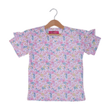PINK & PURPLE ALL OVER FLOWERS PRINTED T-SHIRT TOP FOR GIRLS