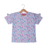 SKY BLUE ALL OVER FLOWERS PRINTED T-SHIRT TOP FOR GIRLS