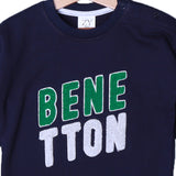 NAVY BLUE "BENE TTON" EMBROIDERED TERRY FABRIC SWEATSHIRT