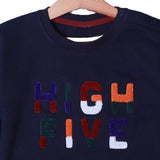 NAVY BLUE "HIGH FIVE" EMBROIDERED TERRY FABRIC SWEATSHIRT