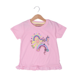 PINK UNICORN OVER THE RAINBOW PRINTED T-SHIRT TOP FOR GIRLS