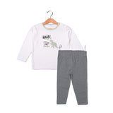 WHITE "ROAR DINO" PRINT WITH POLKA DOT PAJAMA SUIT FOR WINTERS