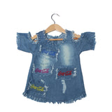 LIGHT BLUE DENIM COLD SHOULDER TOP FOR GIRLS