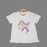 WHITE UNICORN OVER THE RAINBOW PRINTED T-SHIRT TOP FOR GIRLS