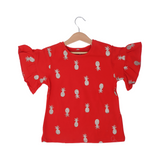 RED WITH GLITTER PINEAPPLE PRINTED T-SHIRT TOP FOR GIRLS