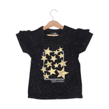 BLACK WITH GOLDEN STARS PRINTED T-SHIRT TOP FOR GIRLS