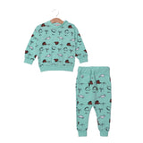 SEA GREEN DINO PRINTED TERRY FABRIC SUIT FOR WINTERS