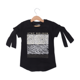 BLACK STAY GOLDEN PRINTED T-SHIRT TOP FOR GIRLS