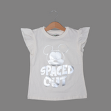 WHITE MICKEY SPACED OUT PRINTED T-SHIRT TOP FOR GIRLS