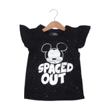 BLACK MICKEY SPACED OUT PRINTED T-SHIRT TOP FOR GIRLS