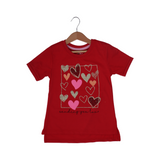 RED "SENDING YOU LOVE" PRINTED T-SHIRT TOP FOR GIRLS