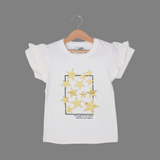 WHITE WITH GOLDEN STARS PRINTED T-SHIRT TOP FOR GIRLS