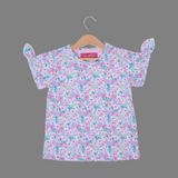 SKY BLUE FLOWERS WITH BOW SLEEVES PRINTED T-SHIRT TOP FOR GIRLS