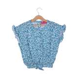 TEAL BLUE FLOWERS PRINTED T-SHIRT TOP FOR GIRLS