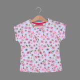 SKY BLUE BIG FLOWERS PRINTED T-SHIRT TOP FOR GIRLS