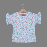 SKY BLUE STRAWBERRY PRINTED T-SHIRT TOP FOR GIRLS