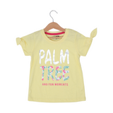 YELLOW PALM TREE PRINTED T-SHIRT TOP FOR GIRLS