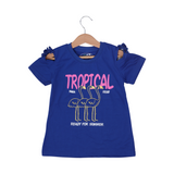 ROYAL BLUE TROPICAL PARADISE PRINTED T-SHIRT TOP FOR GIRLS