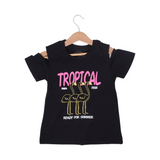 BLACK TROPICAL PARADISE PRINTED T-SHIRT TOP FOR GIRLS