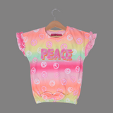 MULTI COLOR PEACE PRINTED T-SHIRT TOP FOR GIRLS