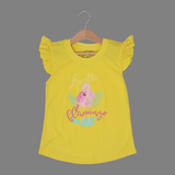 YELLOW LOVABLE FALMINGO PRINTED T-SHIRT TOP FOR GIRLS