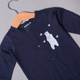 NAVY BLUE "POLAR BEAR" PRINT FULL BODY FULL SLEEVES ROMPERS