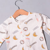 BEIGE "MONKEY BANANA" PRINT FULL BODY FULL SLEEVES ROMPERS