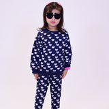 NAVY BLUE "KOALA" PRINT TERRY FABRIC SUIT FOR WINTERS