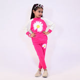 PINK & CREAM "SUNFLOWER SMELLS" PRINT TERRY FABRIC SUIT FOR WINTERS