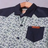 BLUE & SEA GREEN FLOWERS PRINT HALF SLEEVES SINGLE POCKET SHIRT