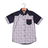 BLUE & WHITE FLOWERS PRINT HALF SLEEVES SINGLE POCKET SHIRT