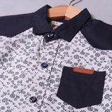 BLUE & WHITE FLOWERS PRINT HALF SLEEVES SINGLE POCKET SHIRT