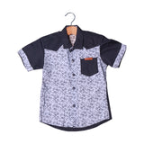 BLUE & SKY BLUE FLOWERS PRINT HALF SLEEVES SINGLE POCKET SHIRT