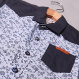 BLUE & SKY BLUE FLOWERS PRINT HALF SLEEVES SINGLE POCKET SHIRT