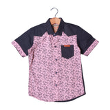 BLUE & PINK FLOWERS PRINT HALF SLEEVES SINGLE POCKET SHIRT