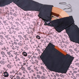 BLUE & PINK FLOWERS PRINT HALF SLEEVES SINGLE POCKET SHIRT