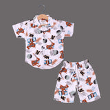 WHITE MIX PRINT LINEN FABRIC WITH SHORTS BABA SUIT