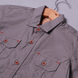 DARK GREY HALF SLEEVES DOUBLE POCKET SHIRT