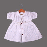 CREAM, SKY BLUE & WHITE POLKA DOTS PRINT COTTON FA0BRIC FROCK FOR GIRLS (MINOR DEFECTION)