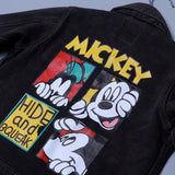 BLACK DOUBLE POCKET MICKEY PRINT DENIM JACKET