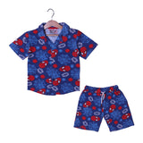 BLUE SPIDERMAN PRINT WITH SHORTS COTTON JERSY FABRIC BABA SUIT