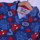 BLUE SPIDERMAN PRINT WITH SHORTS COTTON JERSY FABRIC BABA SUIT