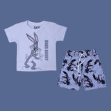 WHITE BUGS BUNNY PRINT WITH SHORTS COTTON JERSY FABRIC BABA SUIT