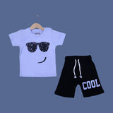 BLUE GLASSES PRINT WITH SHORTS COTTON JERSY FABRIC BABA SUIT