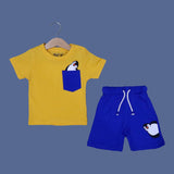 YELLOW POCKET PENGUIN PRINT WITH SHORTS COTTON JERSY FABRIC BABA SUIT