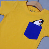 YELLOW POCKET PENGUIN PRINT WITH SHORTS COTTON JERSY FABRIC BABA SUIT