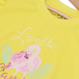 YELLOW LOVABLE FALMINGO PRINTED T-SHIRT TOP FOR GIRLS