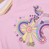 PINK UNICORN OVER THE RAINBOW PRINTED T-SHIRT TOP FOR GIRLS